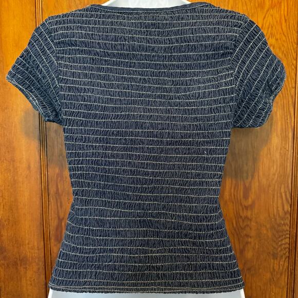 Vintage Deranged Smocked Stretch Denim Top Women's M Y2K 90s Baby Babydoll - Picture 5 of 5